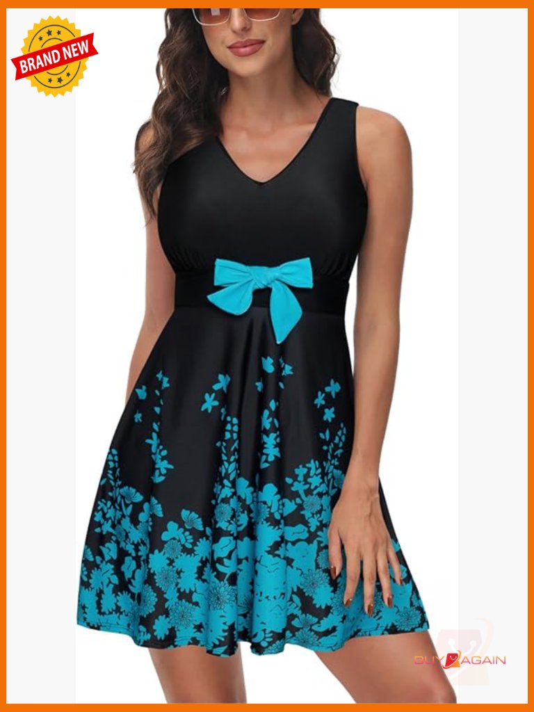Women's Two Piece Swimdress Set Tummy Control High Waist Boy Shorts Full